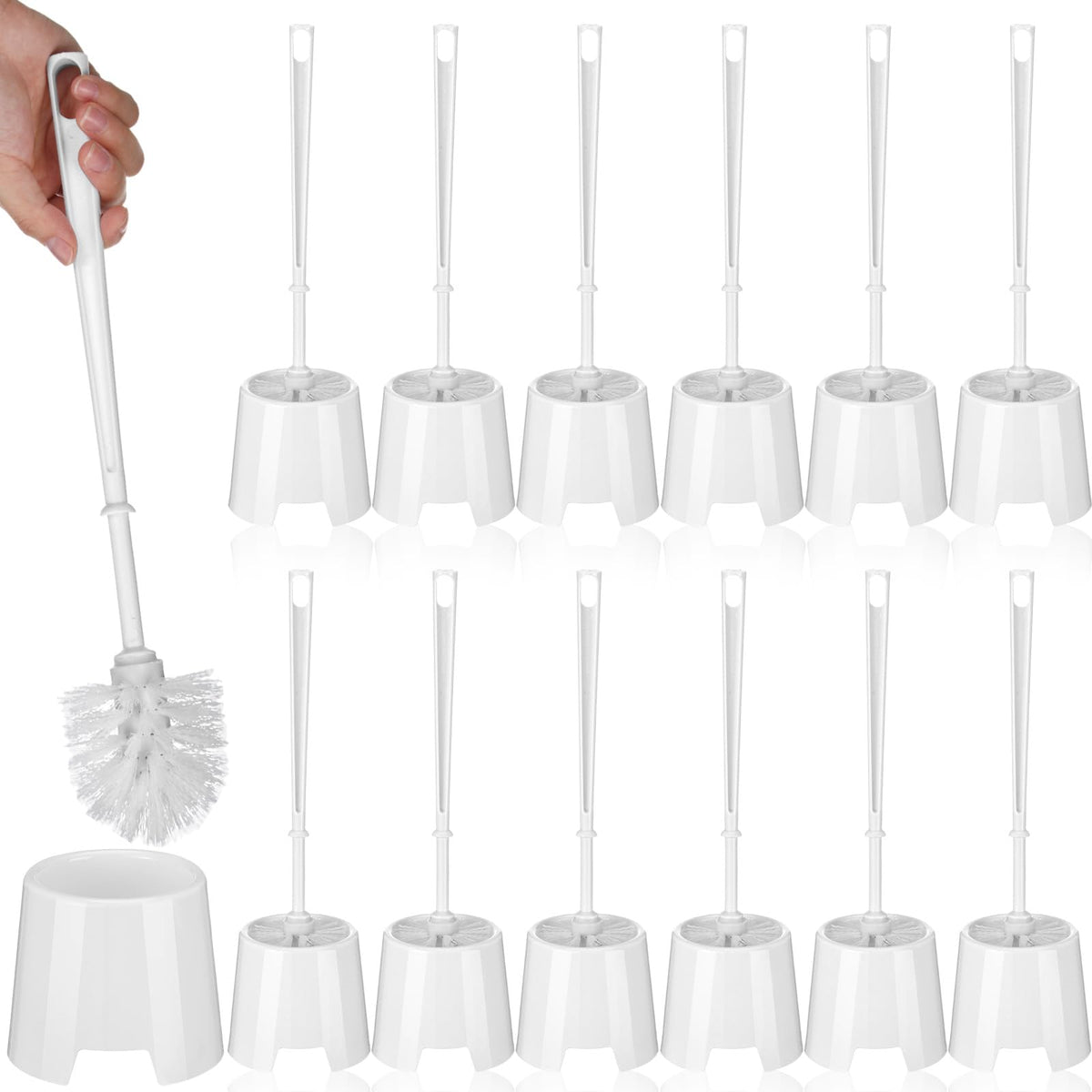Mimorou 12-set white toilet brush and holder for tidy bathrooms.