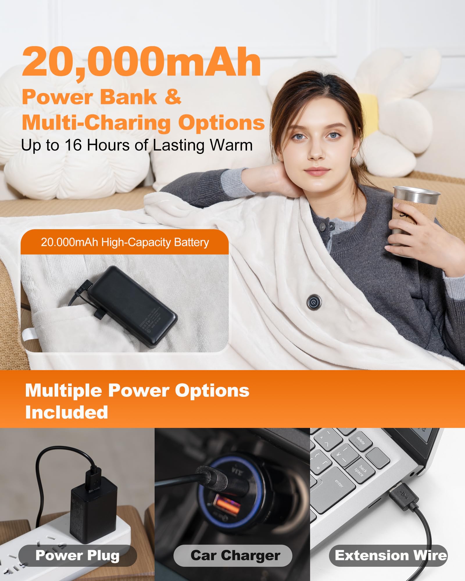 MIMYTH lightweight cordless design enables easy carrying as a car or travel blanket.