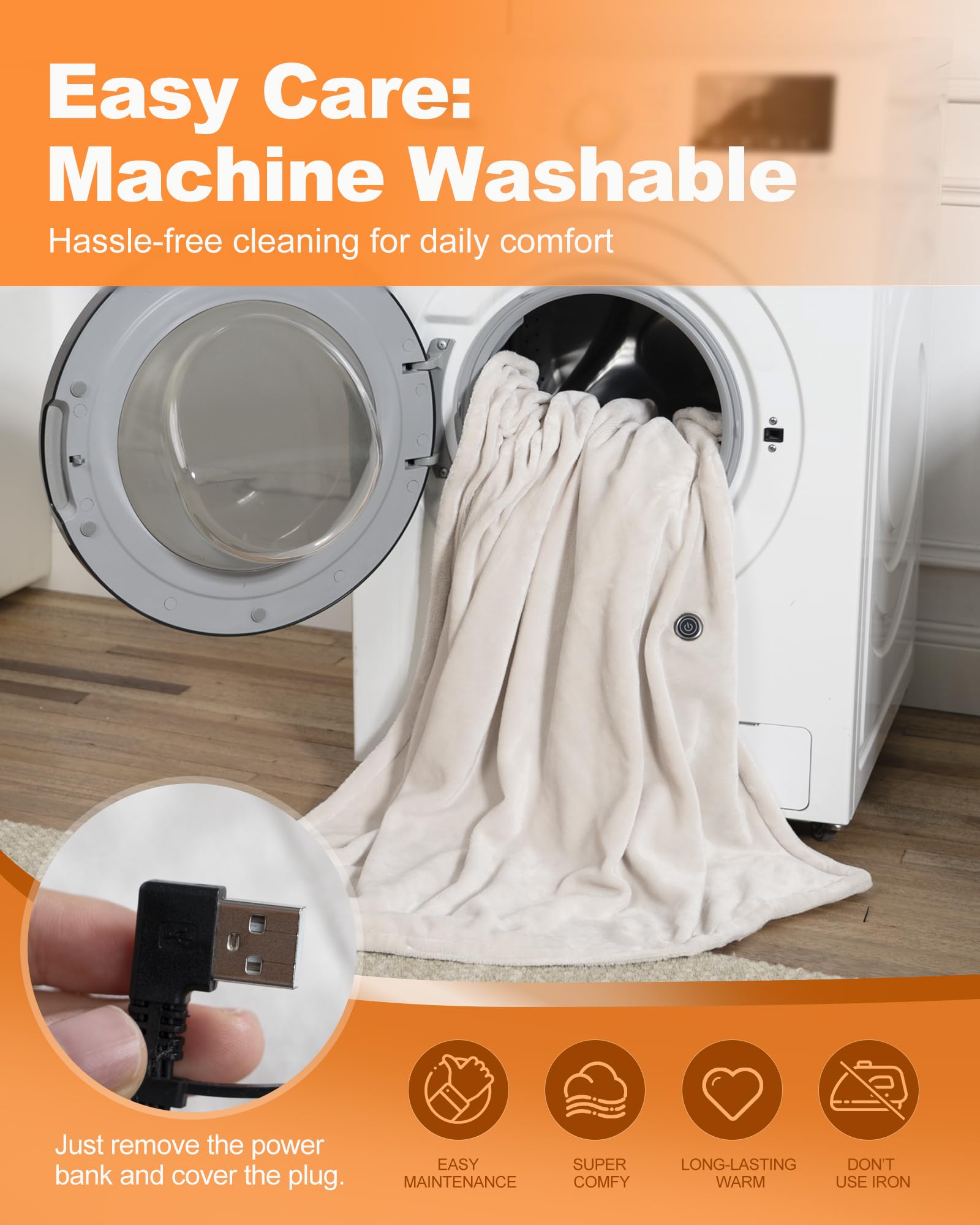 MIMYTH easy-care fabric is machine-washable after battery removal.