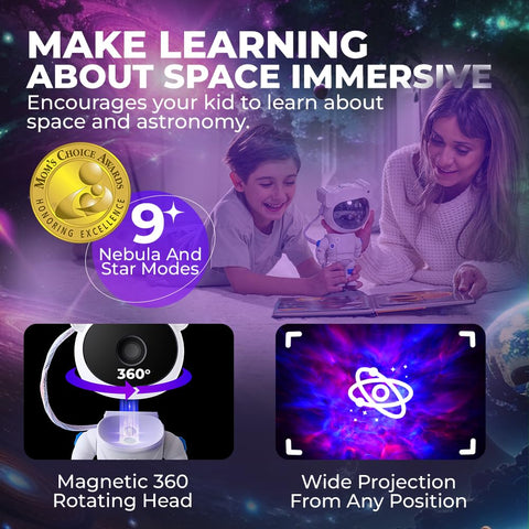 Mind-Glowing Astronaut Galaxy Projector 360-degree rotation for dynamic skies
