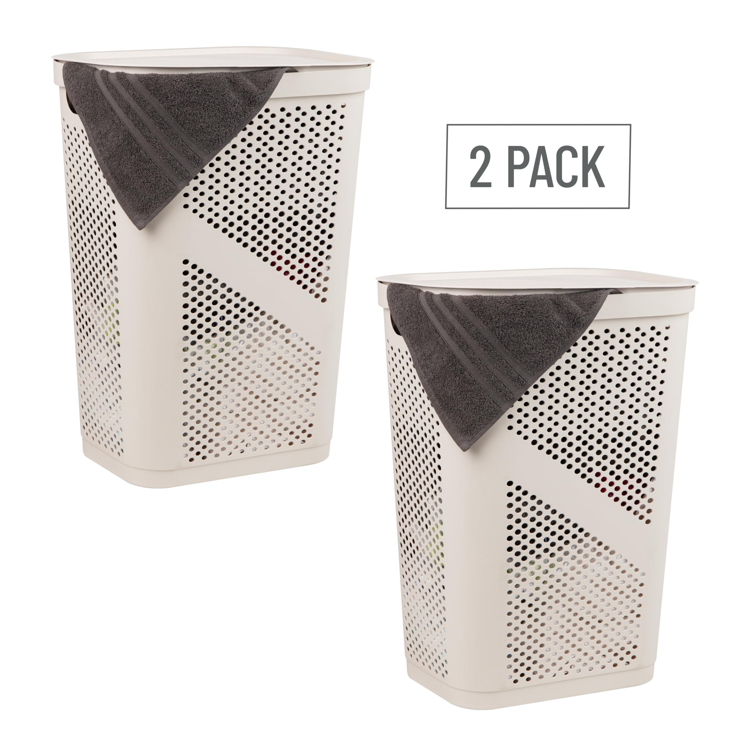 Mind Reader 2-pack ivory laundry hampers ready for organized storage.