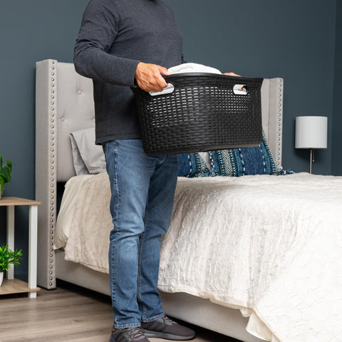Mind Reader slim footprint laundry basket fits tight spaces in closets and baths