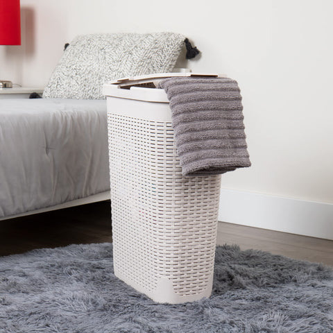 Mind Reader 40L hamper with wide top for easy loading.