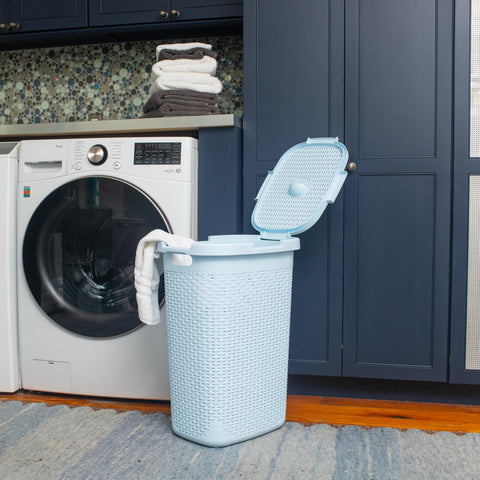 Mind Reader 60L narrow hamper, tall vertical design for bathrooms and closets.