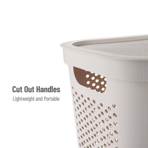 Mind Reader 60L slim hamper with integrated side handles for easy carrying.