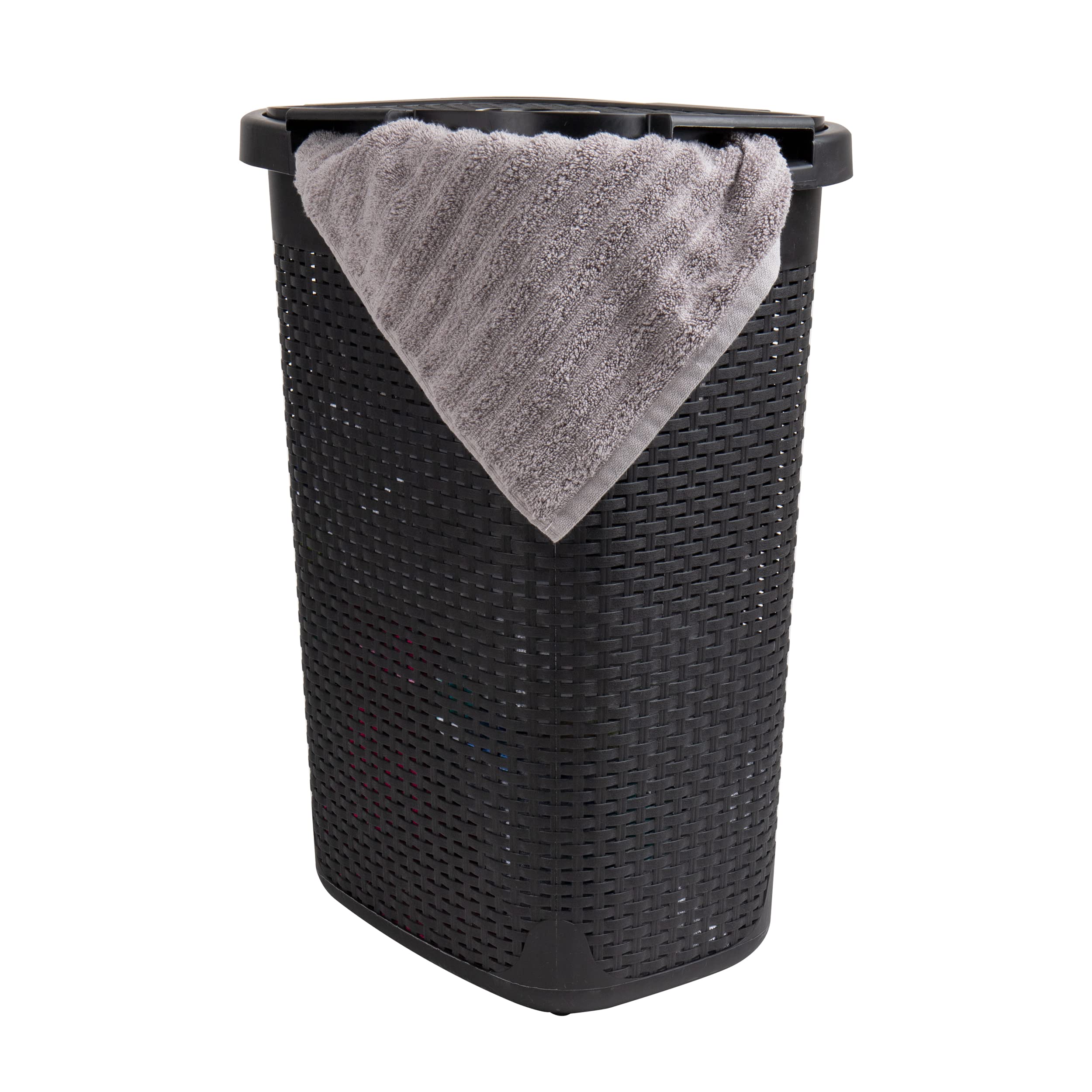 Mind Reader 60L slim laundry hamper with lid and wicker pattern for space-saving storage