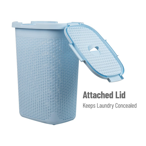Mind Reader hinged lid keeps laundry concealed between loads.