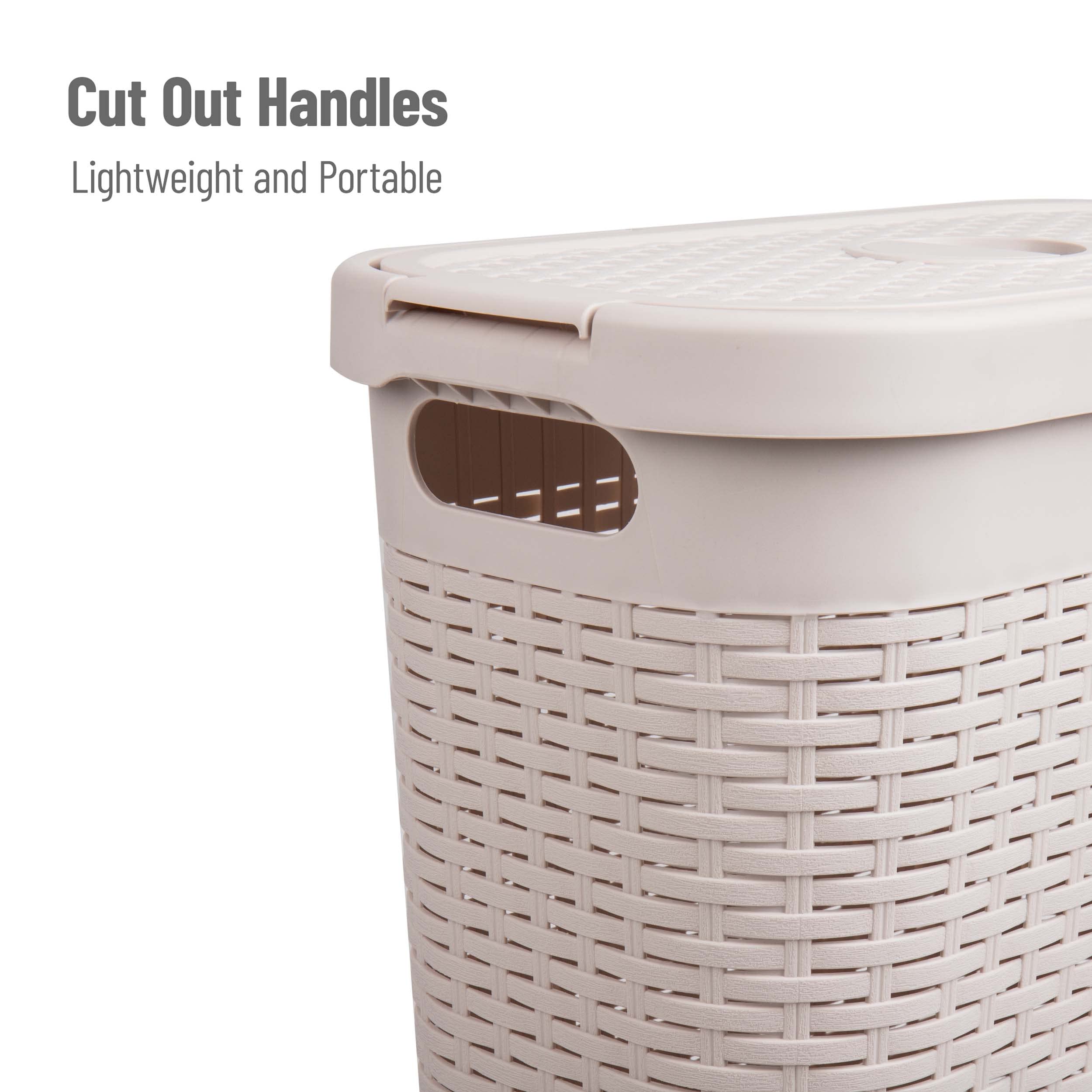 Mind Reader Ivory lid closed, keeps laundry out of sight and organized.