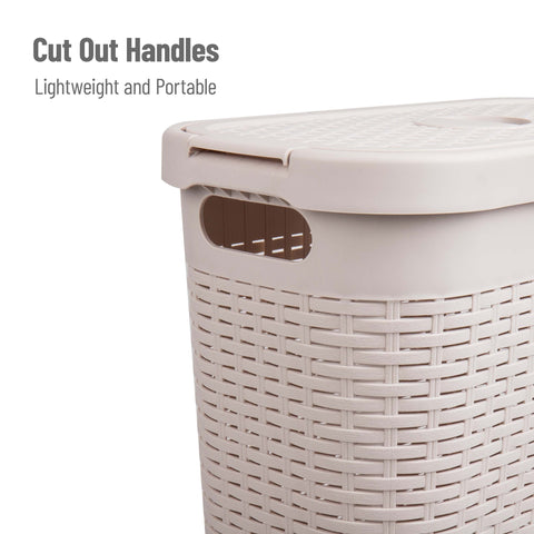 Mind Reader Ivory lid closed, keeps laundry out of sight and organized.