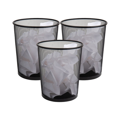 Mind Reader mesh trash can set of 3, front view; compact trio for organized office spaces.