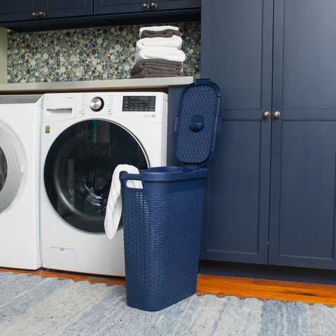 Mind Reader narrow tapered design fits tight spaces while convenient top loading.