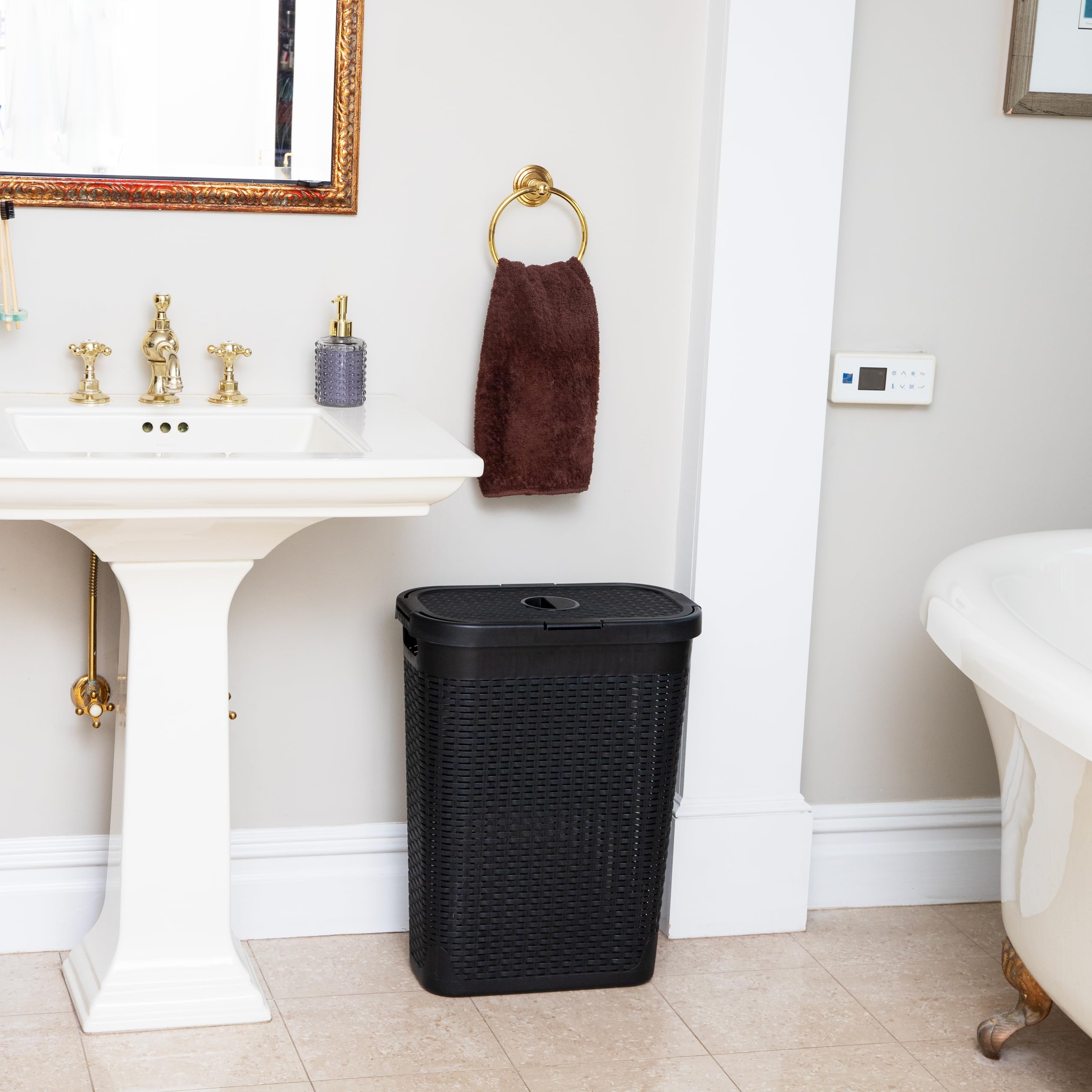 Mind Reader set of 2 hampers fits laundry zones like bathrooms.