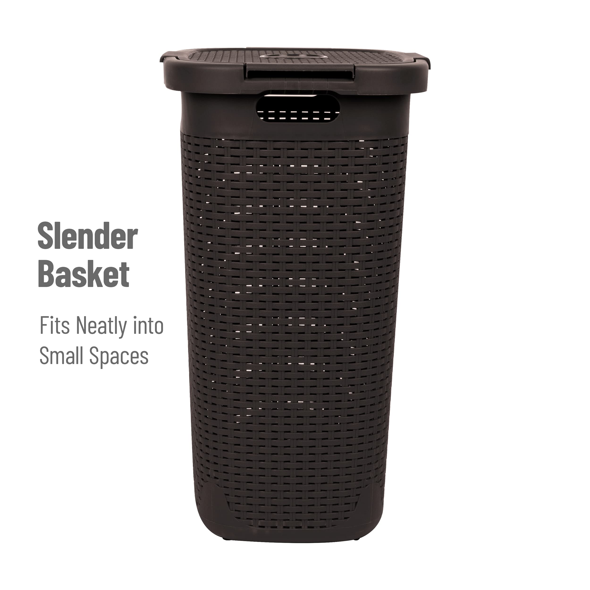 Mind Reader Slim Laundry Hamper 60L capacity suitable for clothes and towels.