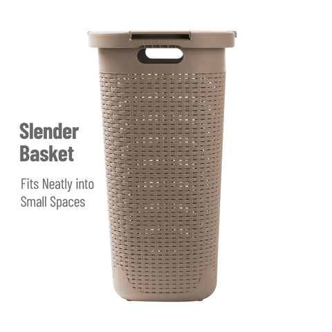 Mind Reader stylish tan hamper with integrated handles for easy carrying