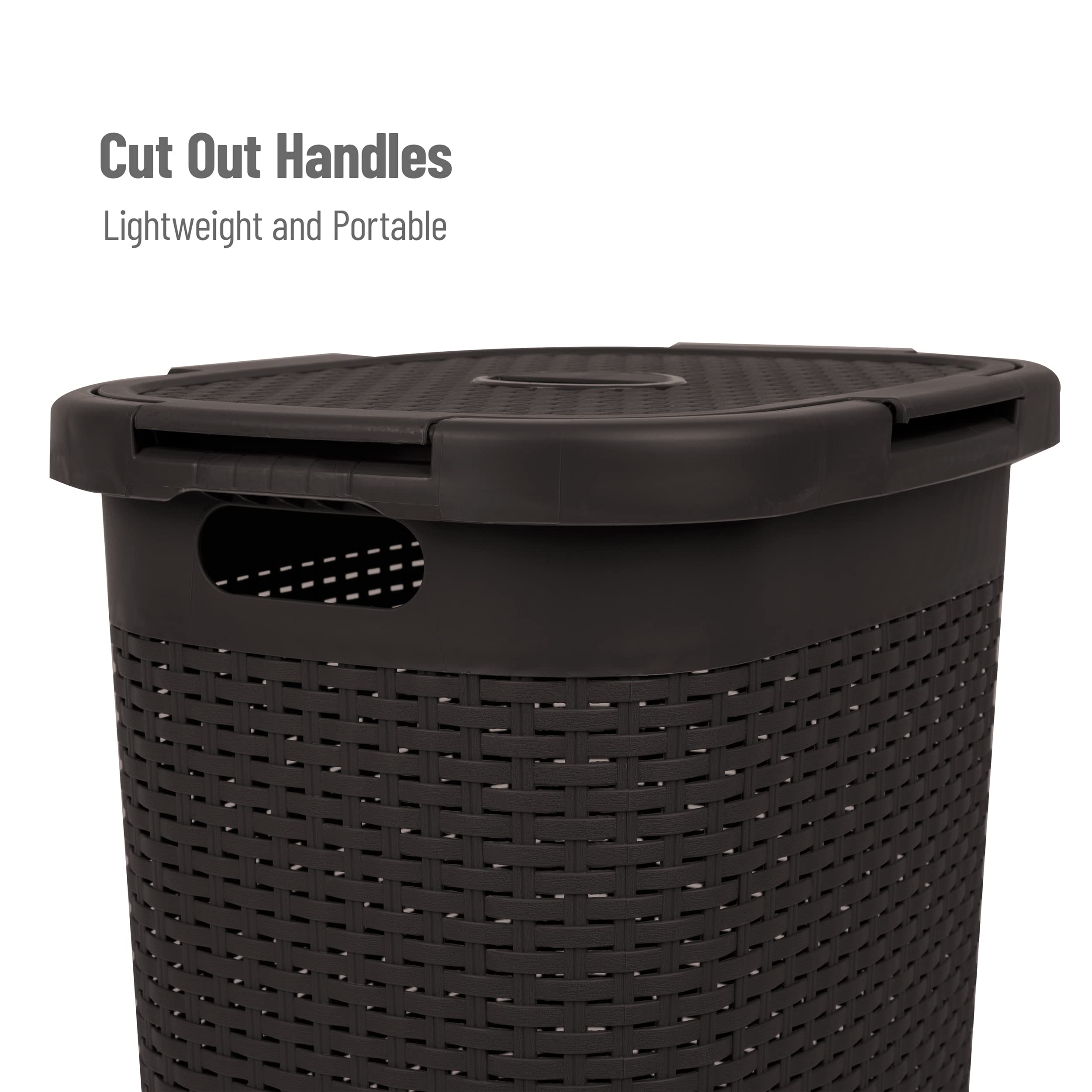 Mind Reader Slim Laundry Hamper lid open highlighting ventilation and easy access.