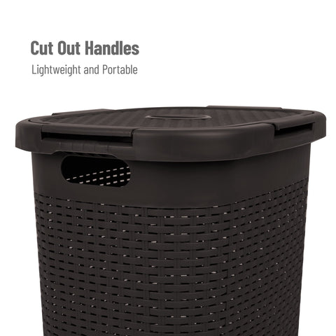 Mind Reader Slim Laundry Hamper lid open highlighting ventilation and easy access.