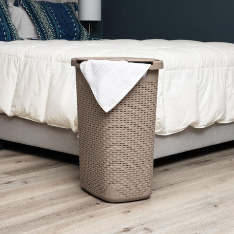 Mind Reader slim hamper with open lid, ventilation pattern for odor control in bathrooms