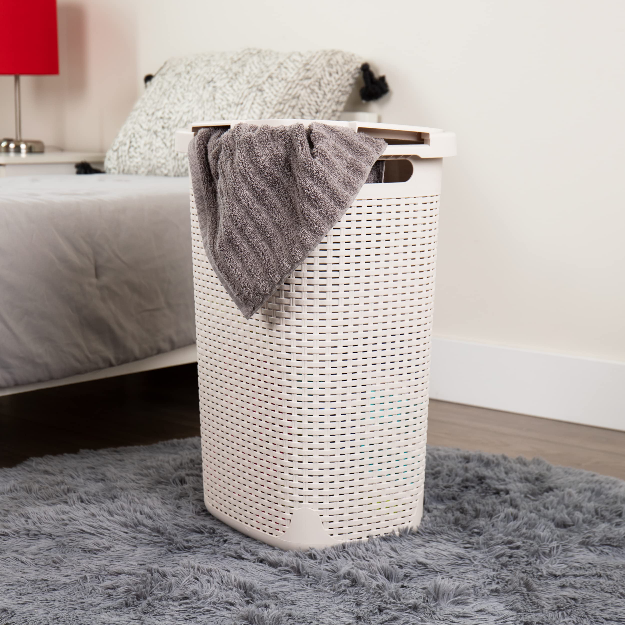 Mind Reader slim-hamper-tapered-top highlights wider opening for sorting laundry