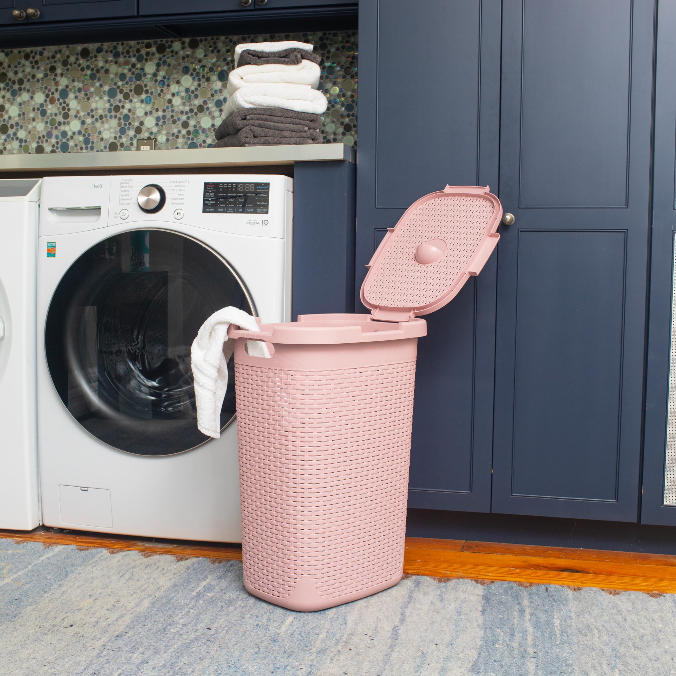 Mind Reader Slim Hamper top view highlights slim profile for tight spaces.