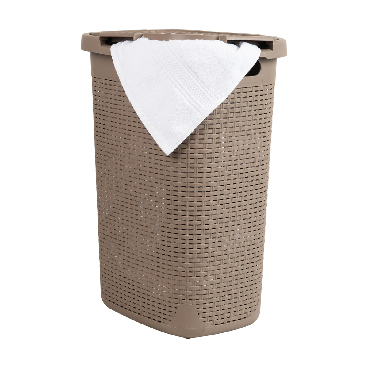 Mind Reader slim laundry hamper with lid top view showing 60L capacity for towels and clothes