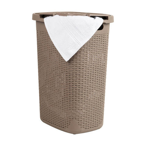 Mind Reader slim laundry hamper with lid top view showing 60L capacity for towels and clothes