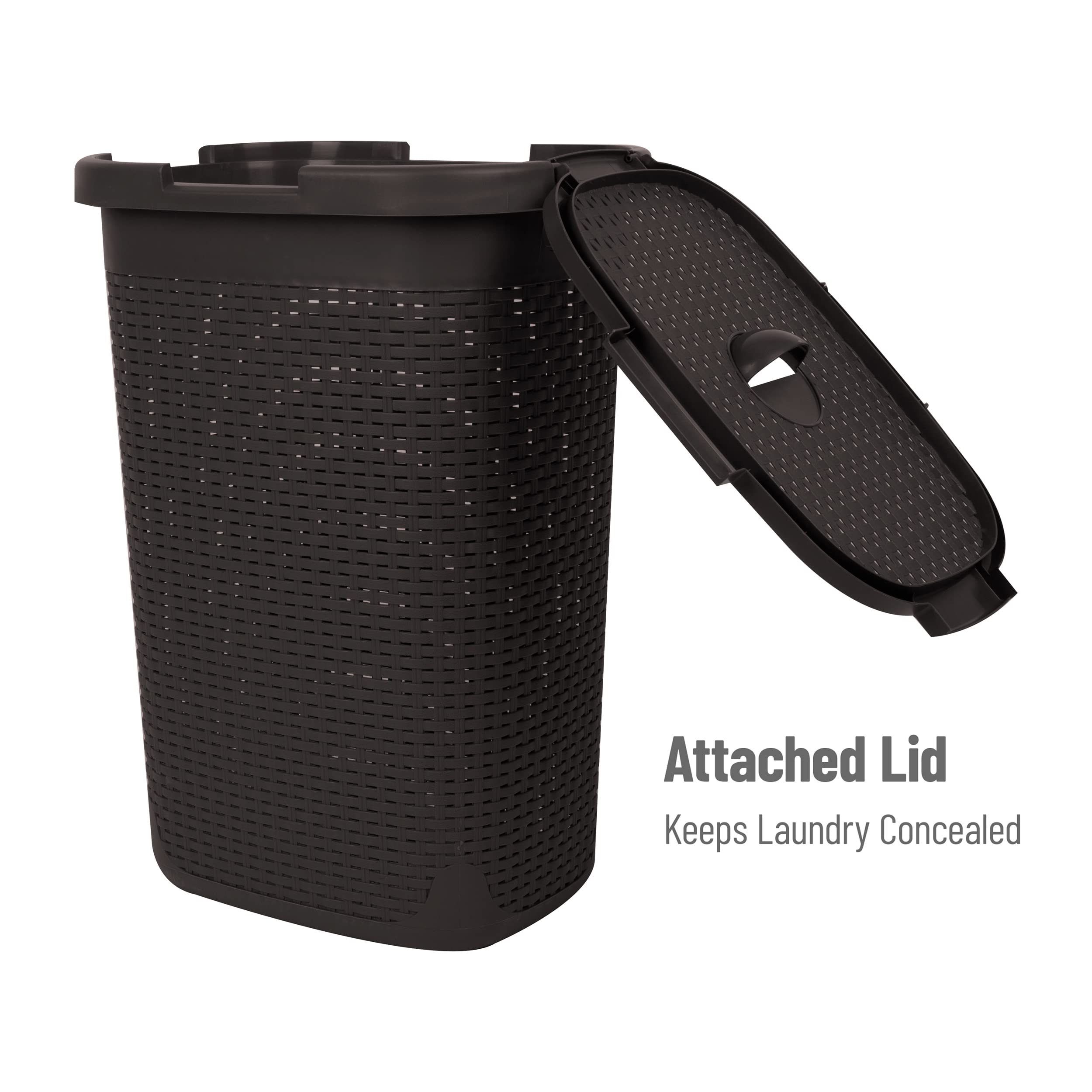Mind Reader Slim Laundry Hamper open cutout pattern promotes airflow and odor control.