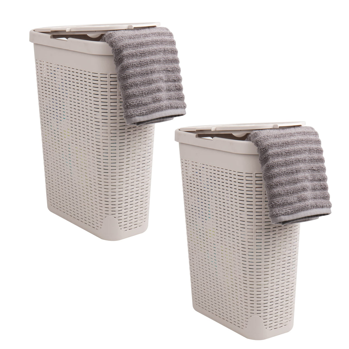 Mind Reader Slim Laundry Hampers Ivory, top view showing wide opening for easy loading.