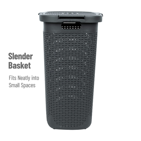 Mind Reader tall 60L basket designed for bedrooms, bathrooms, and laundry areas.