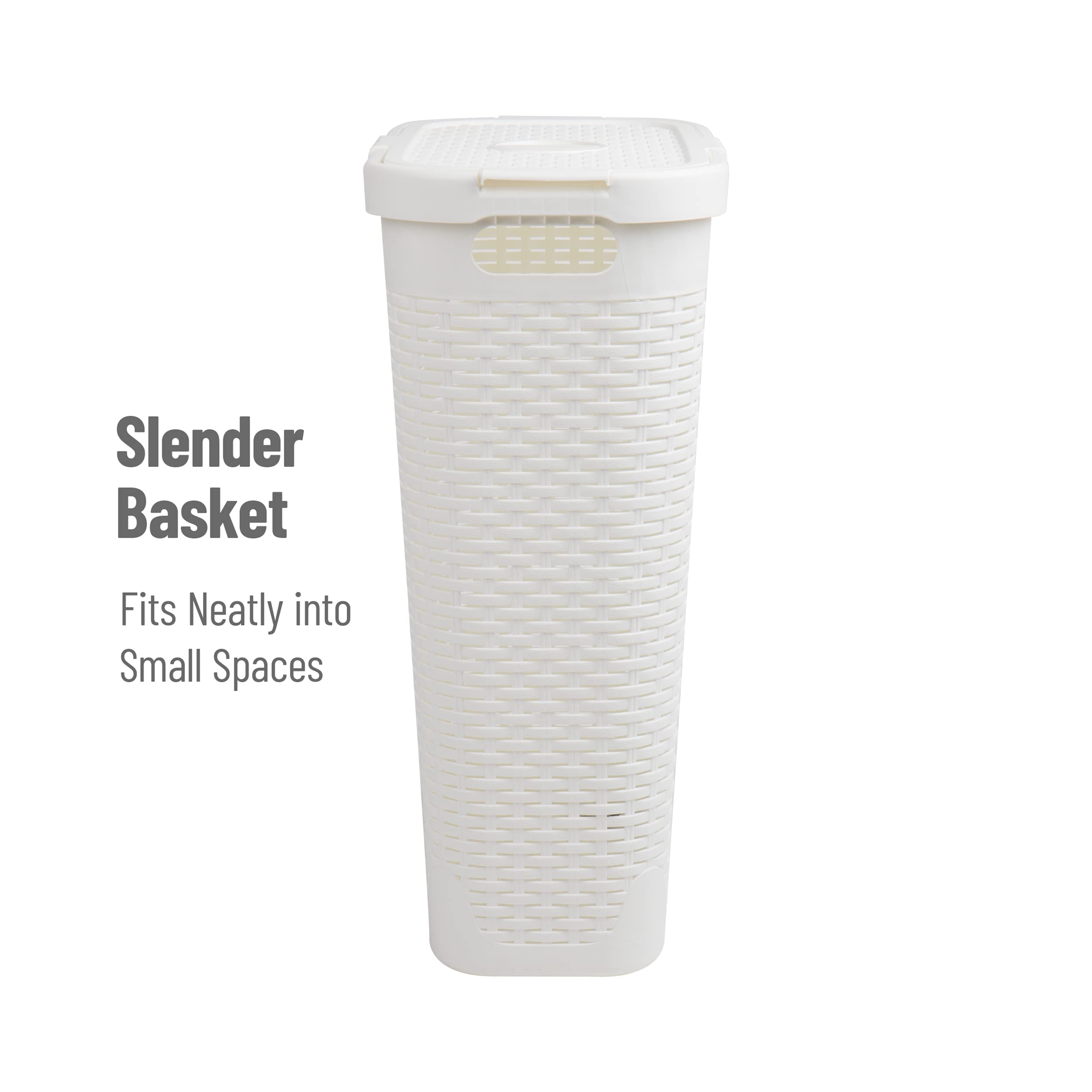 Mind Reader Slim Laundry Hamper narrow base reduces floor footprint