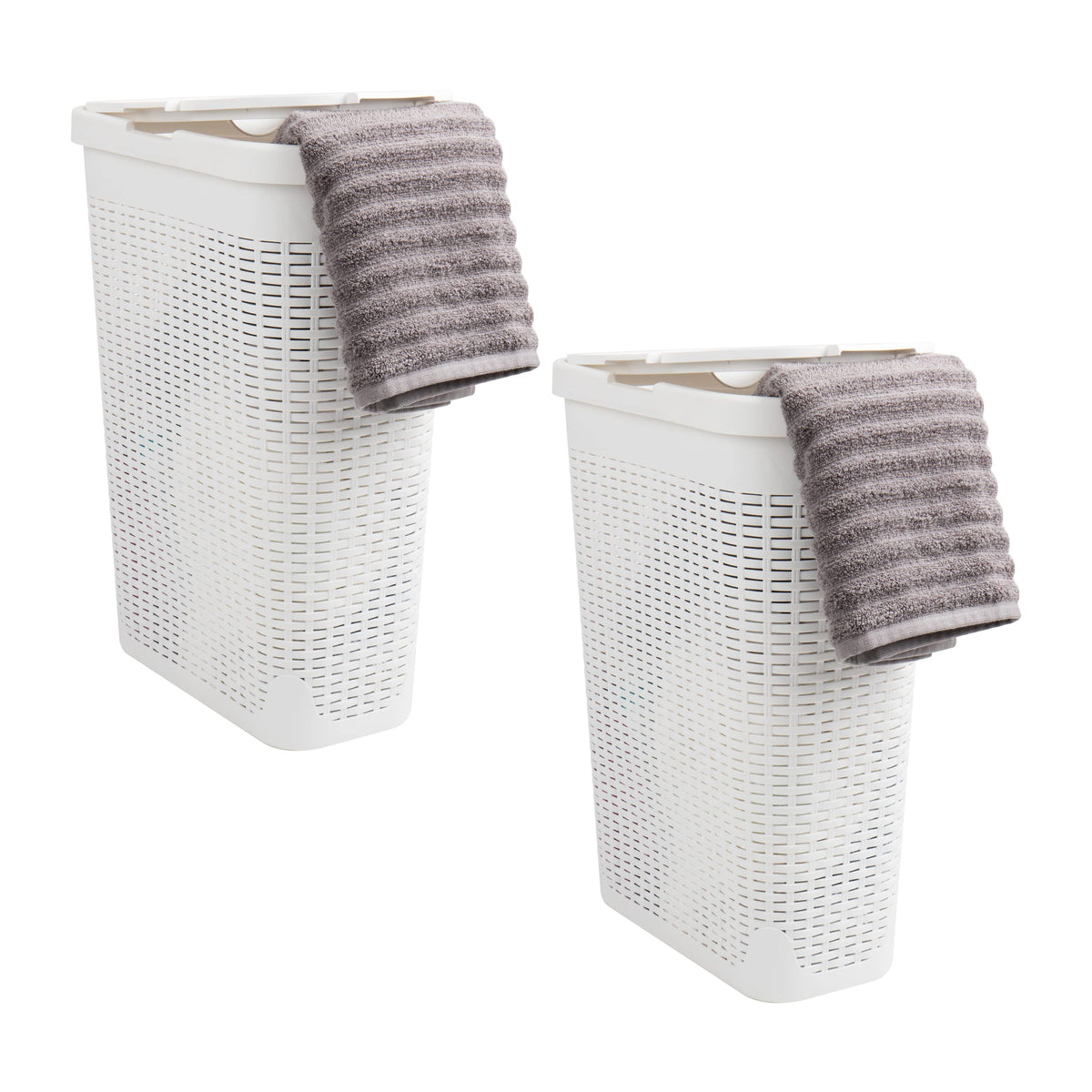 Mind Reader slim laundry hamper with lid, closed for discreet storage in tight spaces