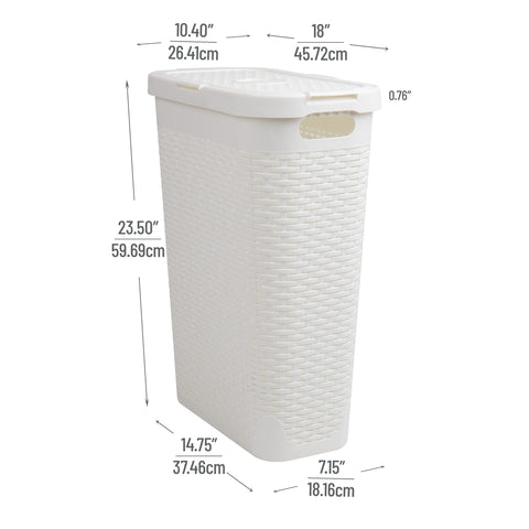 Mind Reader slim laundry hamper, front view highlights tapered footprint for compact rooms