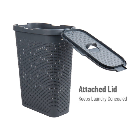 Mind Reader Slim Laundry Hamper with hinged lid keeps laundry neatly out of sight.