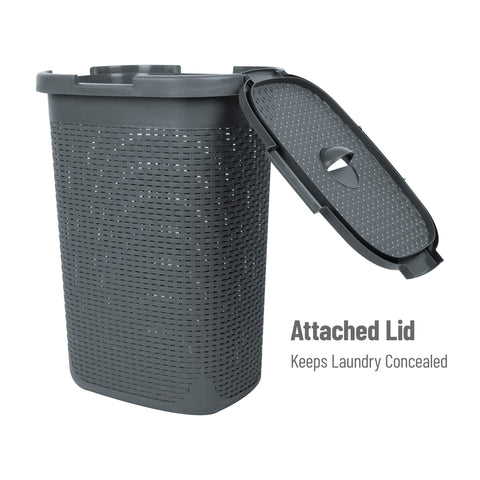 Mind Reader hamper with integrated handles supports easy carry between rooms.