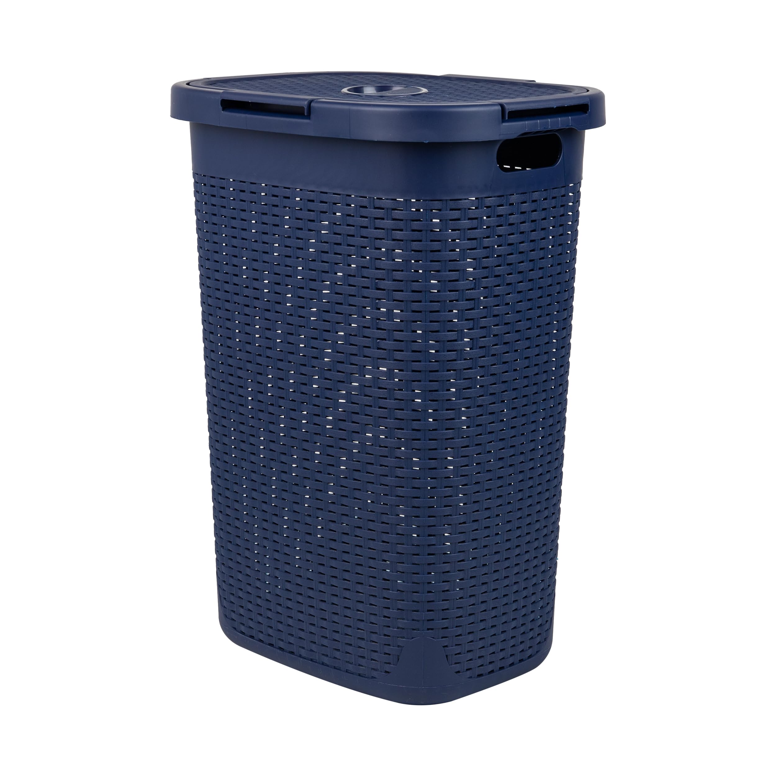 Mind Reader slim laundry hamper integrated handles enable easy lifting.