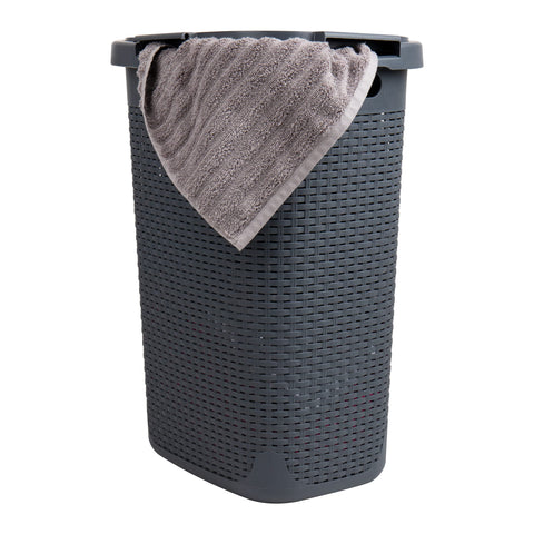 Mind Reader slim laundry hamper with lid, 60L capacity, top view for narrow spaces.