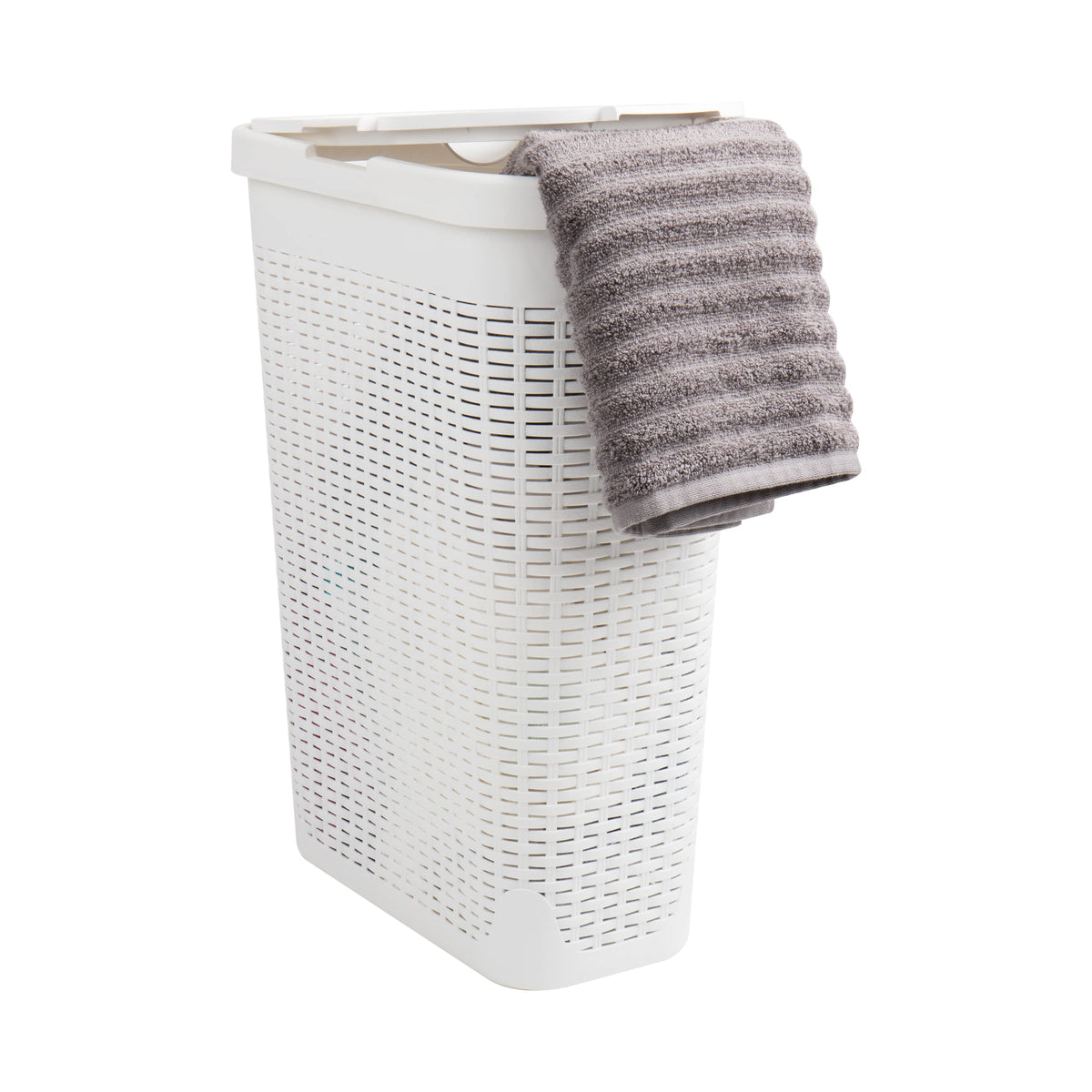 Mind Reader Slim Laundry Hamper with Lid keeps clothes hidden and tidy