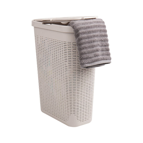 Mind Reader slim laundry hamper with lid keeps clothes tidy and out of sight.