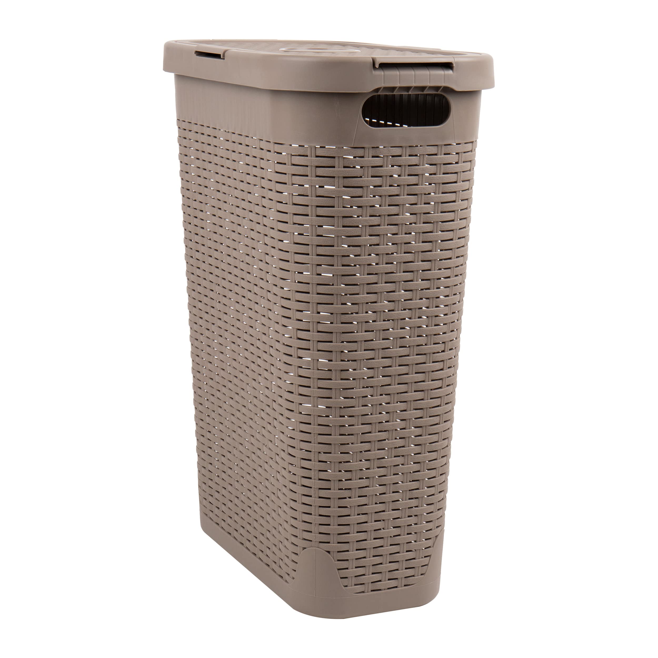 Mind Reader slim hamper loading with clothes, ready-to-use for daily laundry.