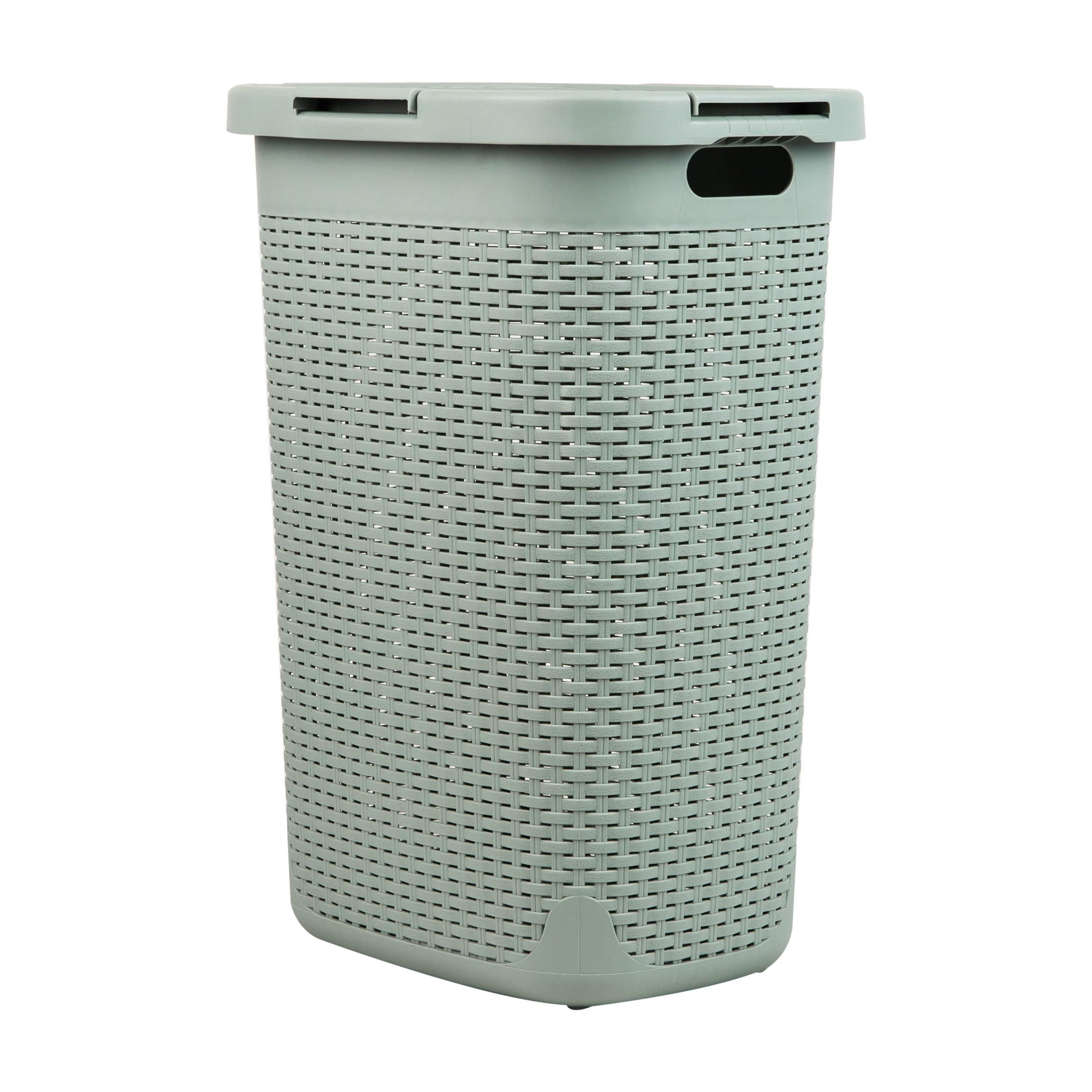 Mind Reader mint hamper fits bathrooms and closets with a slim profile.