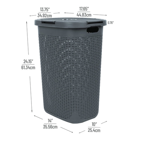 Mind Reader 60L hamper features tapered opening for easy placement in tight spots.