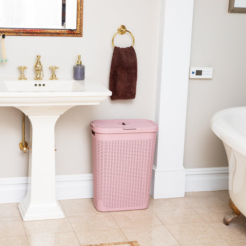 Mind Reader Slim Laundry Hamper top view highlighting 40L capacity and wide opening.