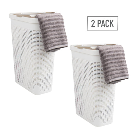 Mind Reader slim laundry hampers set of two, white, ideal for sorting laundry
