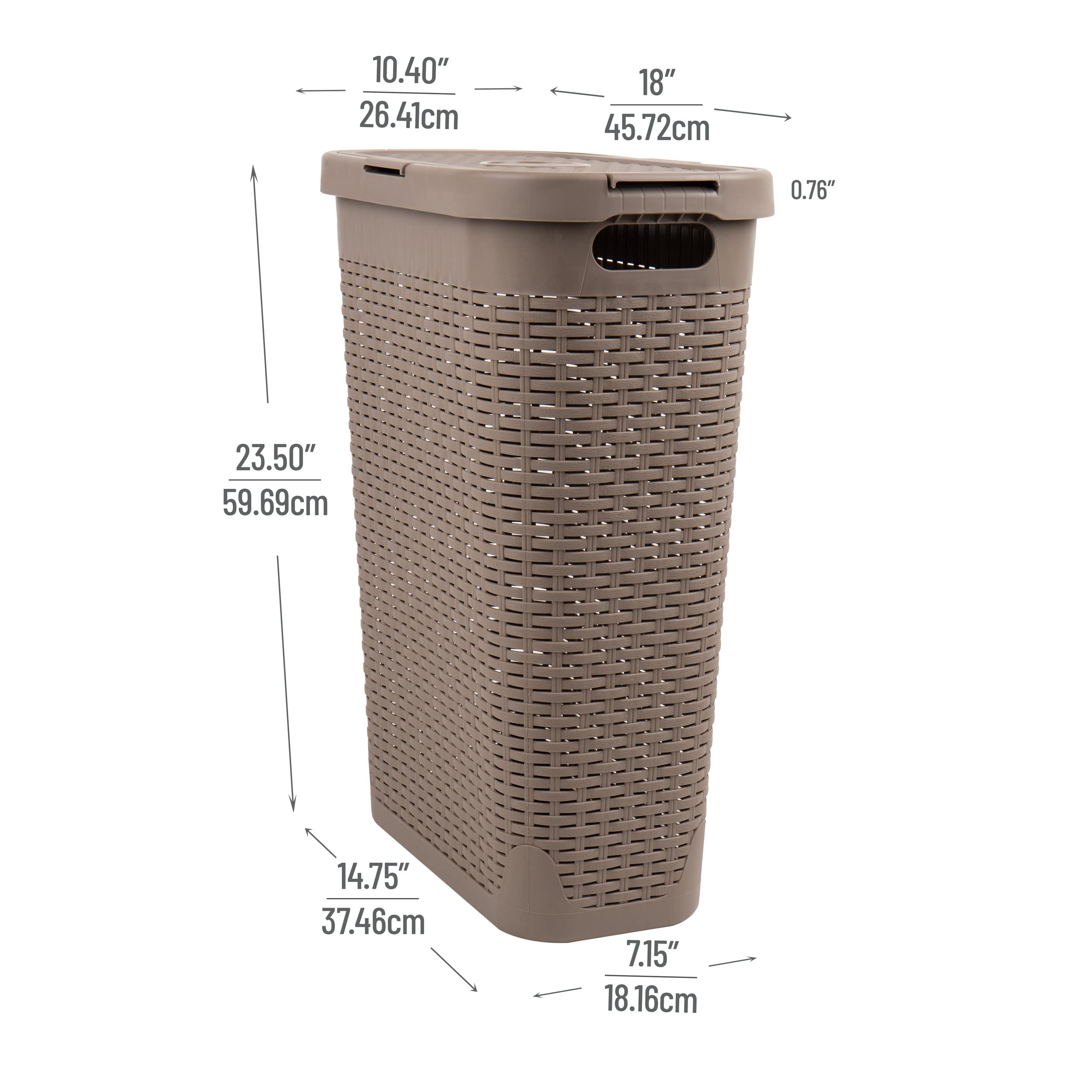 Mind Reader slim hamper with vent pattern, promotes airflow and odor control.