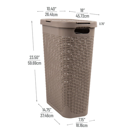 Mind Reader slim hamper with vent pattern, promotes airflow and odor control.