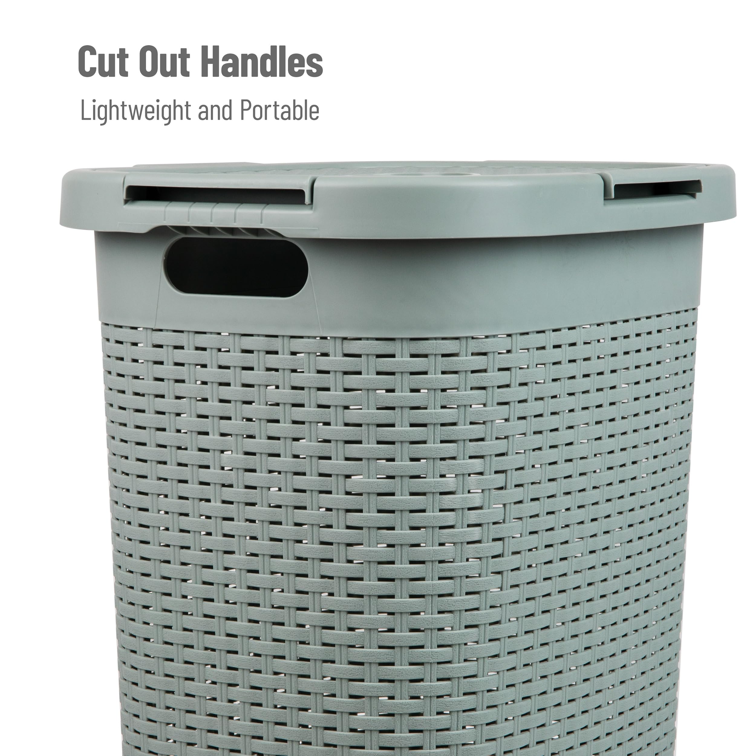 Mind Reader ventilated lid keeps laundry discreet and ventilated.