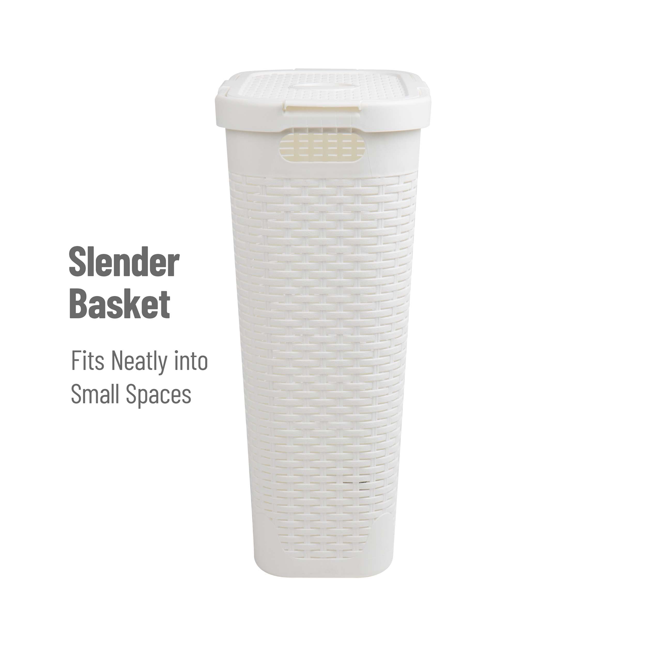 Mind Reader slim laundry hamper, ventilated pattern promotes airflow around laundry