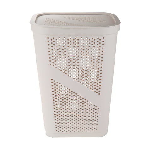 Mind Reader tapered design 60L hamper saving space in a corner.