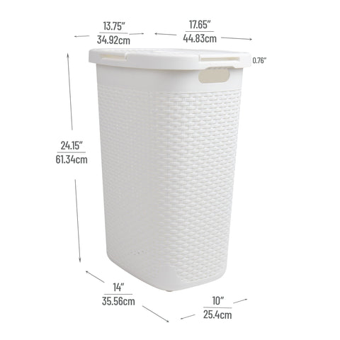Mind Reader tapered hamper demonstrates space-saving top-to-base profile.