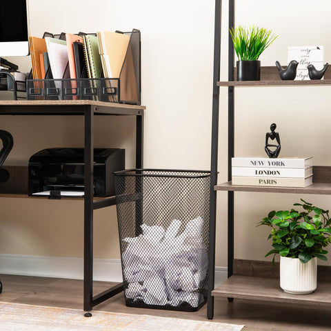 Mind Reader black finish bin complements modern workspaces with durable metal mesh.