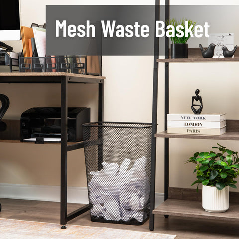 Mind Reader waste bin mesh side view highlights slim profile for compact desk space.